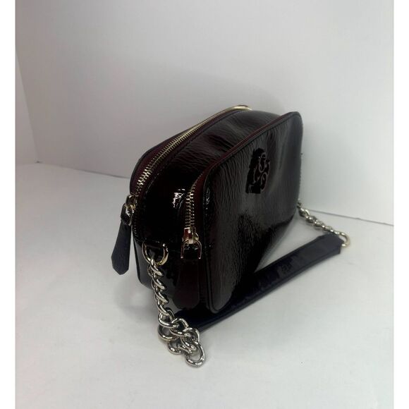 Guess Noelle Shiny Leather Women Shoulder Hand Bag Merlot Burgundy Silver Chain - Picture 9 of 13